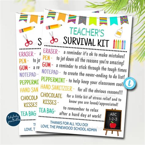 Teacher Survival Kit Printable Free