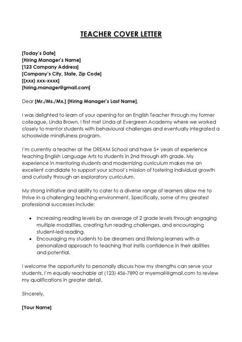 Teaching Job Cover Letter Examples