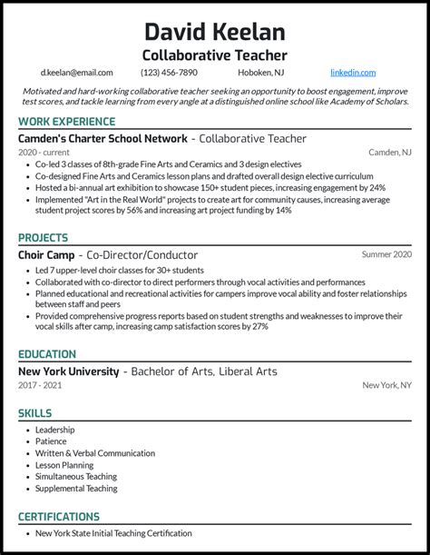 Teaching Resume Examples 2022