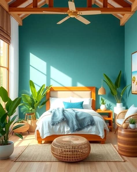 Teal bedroom greenery