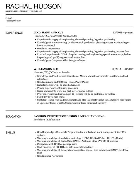 Team Leader Sample Resume