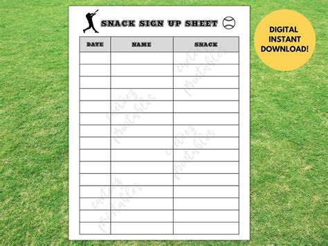 Team Snack Sign Up Sheet Template