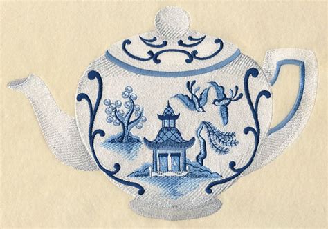 Teapot Design Bluework Embroidery
