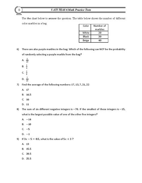 Teas Math Practice Test Printable