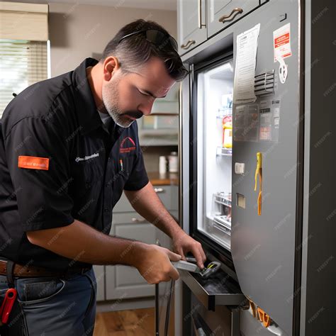 Technician diagnosing refrigerator problem