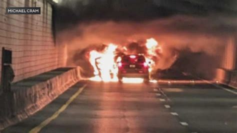 Multi-car wreck causes raging fire in ramp connecting to Ted Williams