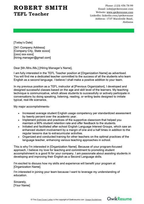 Tefl Job Cover Letter Example