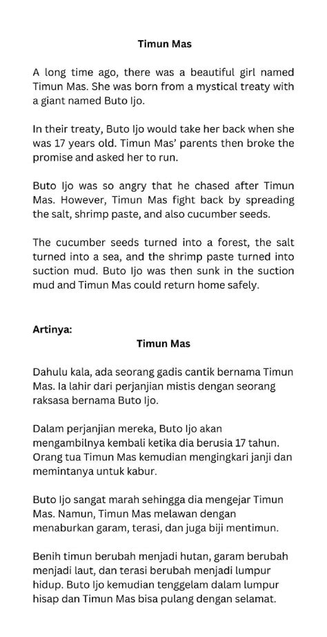 Teks Story Telling Timun Mas