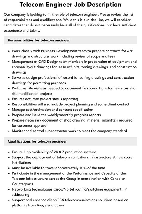 Telecom Analyst Job Description