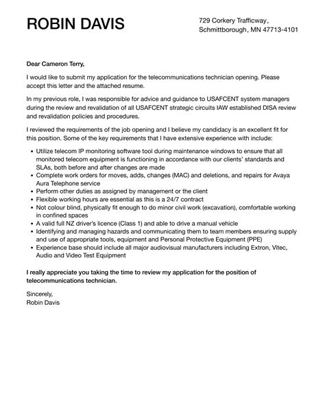 Telecommunications Cover Letter
