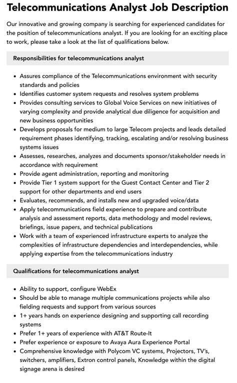 Telecommunications Business Analyst Jobs