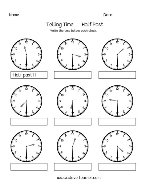 Telling Time To The Hour And Half Hour Worksheets