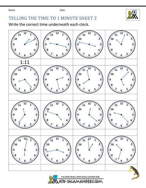 Telling Time To The Nearest Minute Worksheet