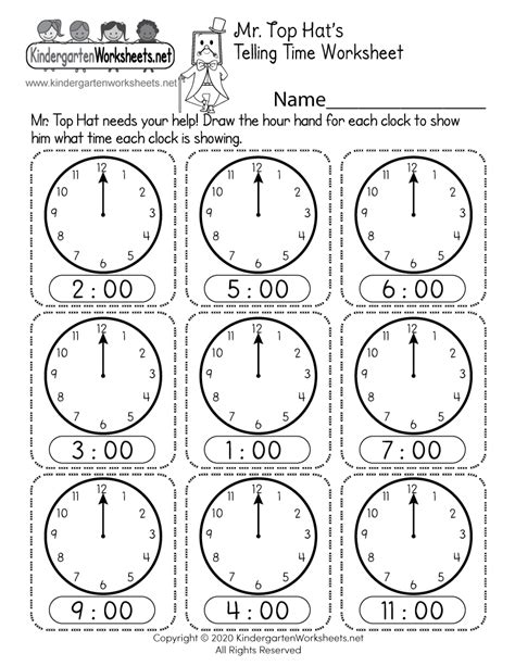 Telling Time To The Hour Worksheets For Kindergarten