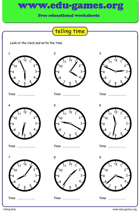 Telling Time Worksheets Generator