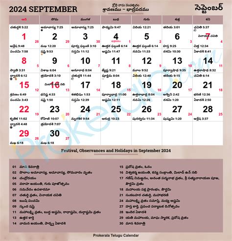 September 2015 Venkatrama Co Telugu Calendar Colour Venkatrama Telugu