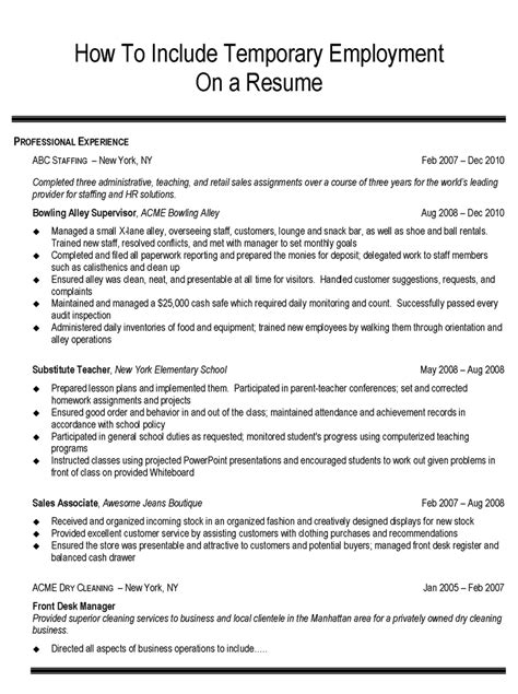 Temp Job On Resume