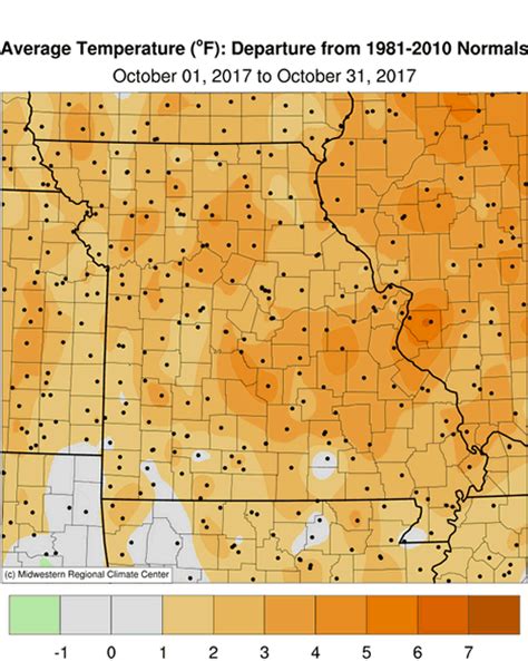 Temperature map of O'Fallon, Missouri in fall