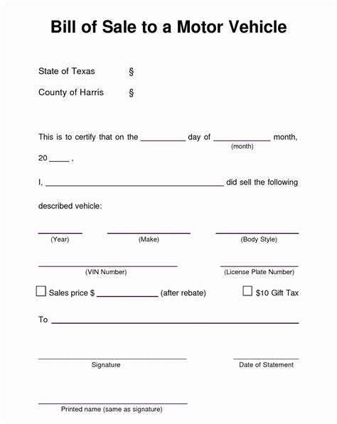 Template Bill Of Sale For Car