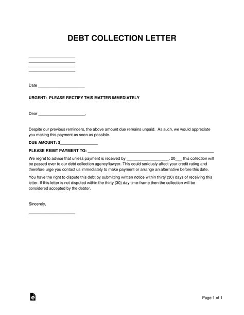 Template For Debt Collection Letter