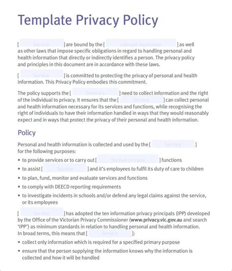 Template For Privacy Policy