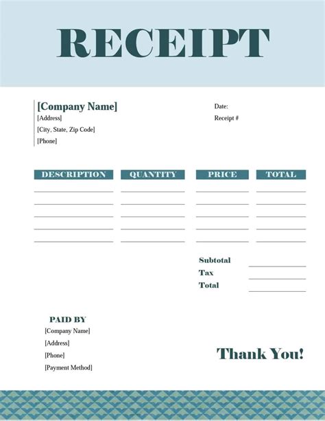 Template For Receipts