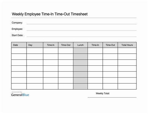 Template For Timesheets For Employees