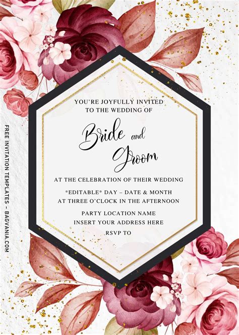 Free Burgundy Floral Wedding Invitation Templates For Word FREE