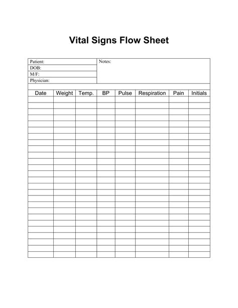 Template Free Printable Vital Signs Flow Sheet