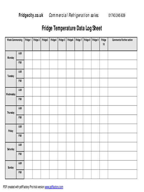 Template Printable Fridge And Freezer Temperature Log Sheet