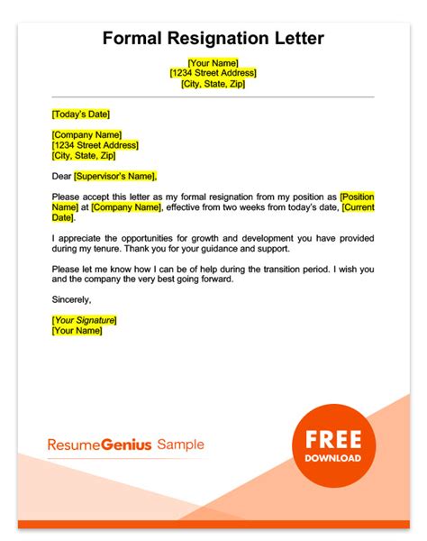 Template Resignation Letter 2 Week Notice