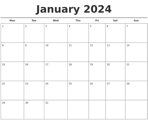 January 2024 Free Calendar Template