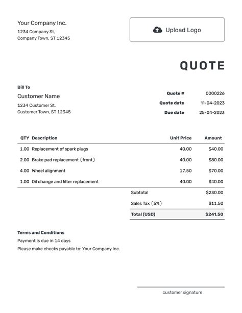 Template For A Quote