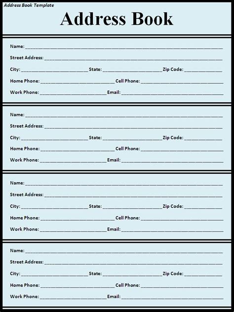 Address Book Template Professional Word Templates