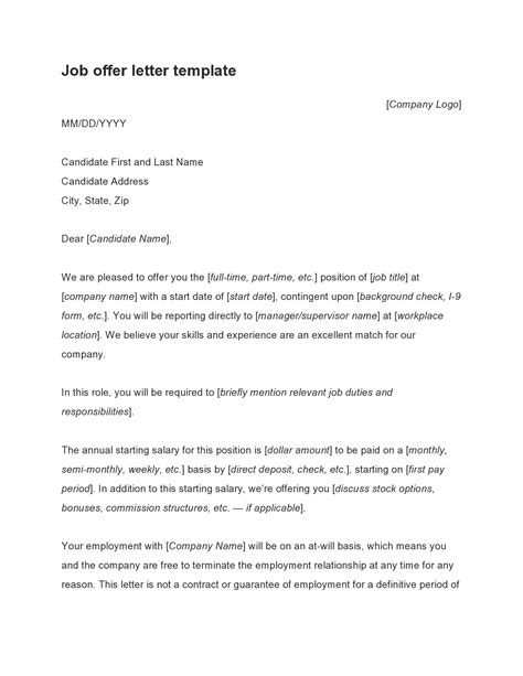 Template For Job Offer Letter