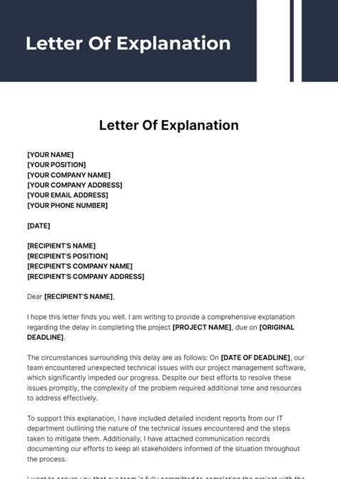 Template For Letter Of Explanation