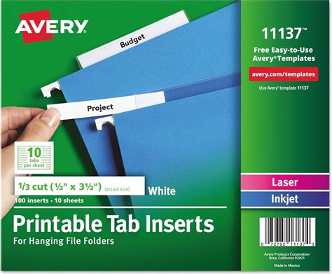 Template For Pendaflex Tab Inserts