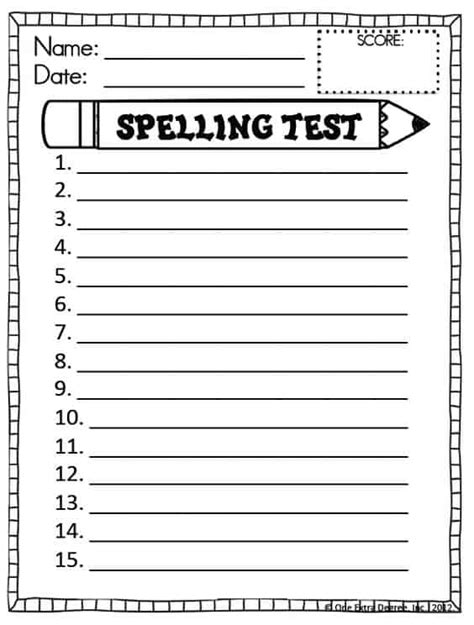 Template For Spelling Words
