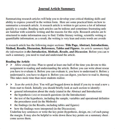 Template For Summarizing An Article