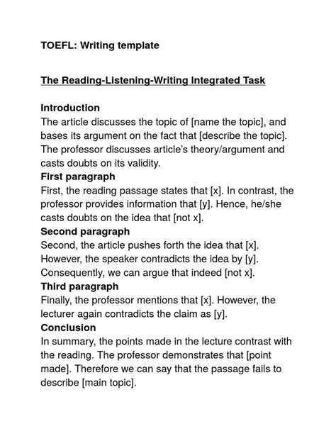 Template For Toefl Writing