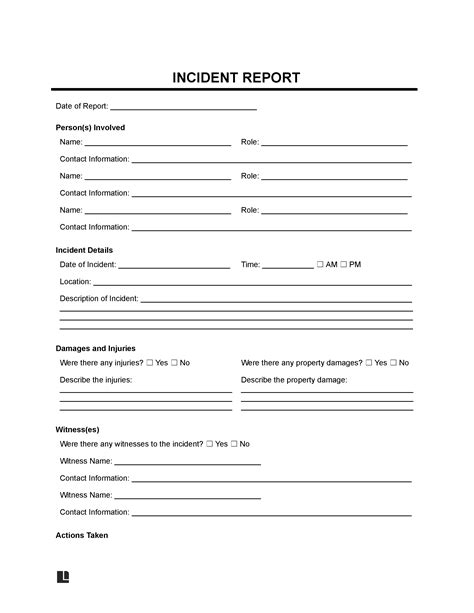 Template Incident Report