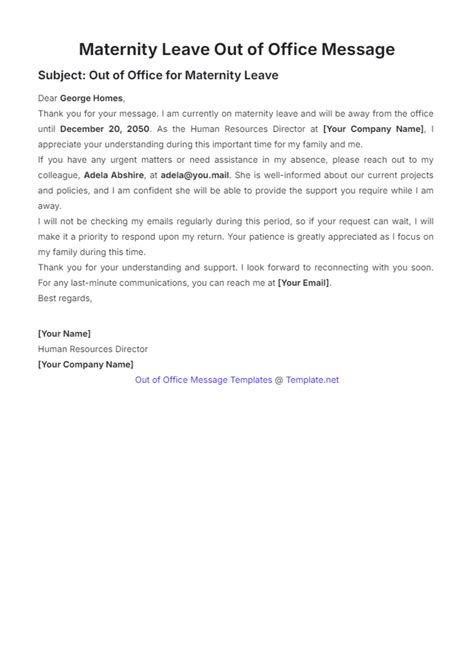 Template Time Sample Out Of Office Maternity Leave Emails