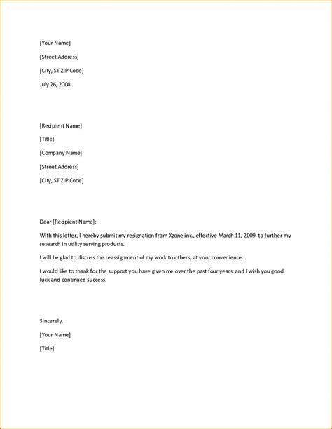Templates For Letters Of Resignation