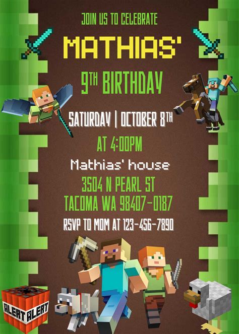Templates for Minecraft Party Invitations | Invitations Online