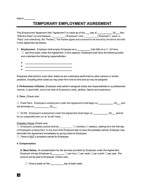 Temporary Contract Of Employment Template SampleTemplatess