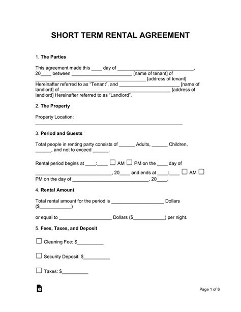 Temporary Rental Agreement Template
