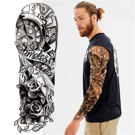 11 Sheets Cool Full Arm Temporary Tattoos For Men Body