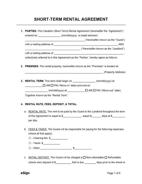Temporary Rental Agreement Template