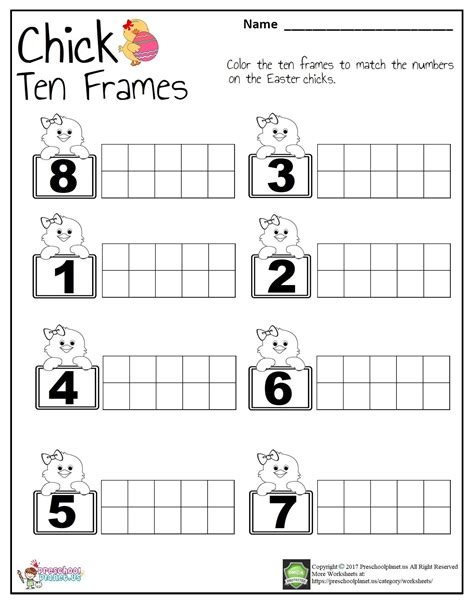 Ten Frames Kindergarten Worksheets