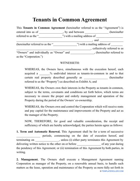 Tenants In Common Agreement Template